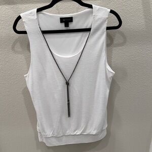 Studio White Scoop Neck Tank with Tassel Necklace